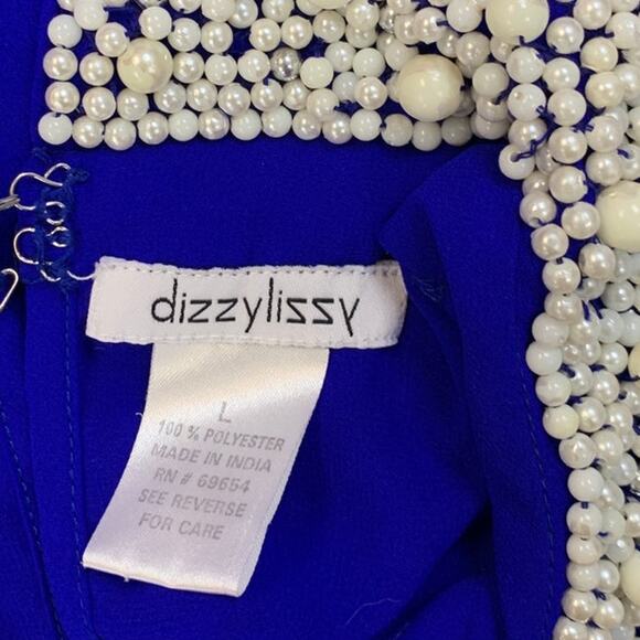 DizzyLizzy Womens Large Sheer Lightweight Pearl Beaded Collar Blouson Sleeve Top - Picture 5 of 6